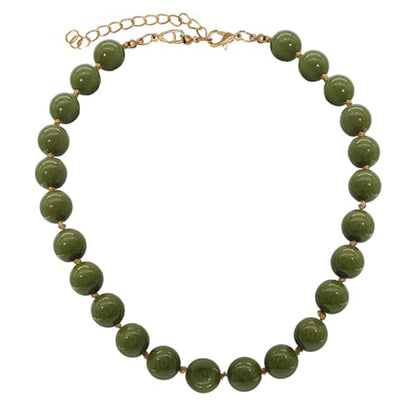 JNF Chunky Beaded Necklaces Women Large Big Ball Bead Choker Necklace Bold Statement Beads jewelry Gift - color: dark green