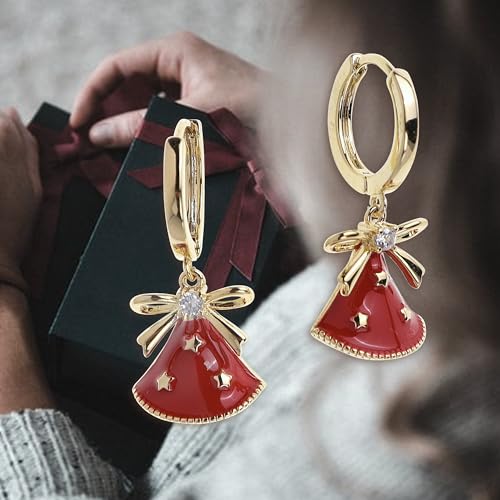 Sonateomber Gold Silver Small Hoop Dangle Earrings for Women, Trendy Dainty Rhinestone CZ Dangling Prom Wedding Leaf Flower Snowflake Butterfly Starfish Fashion Jewelry Gift - color: Red