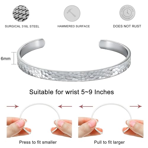 Inspirational Bible Verse Cuff Bracelet for Women, 18K Gold Plated Hammered Bangle, Christian Faith Jewelry Gift, Adjustable Non Tarnish - color: You are Loved! You are Valued! You are Beautiful!-Hammered Silver