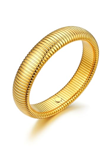U7 Stretch Bracelets for Women Stainless Steel 18K Gold Plated Bangle Bracelets,Non Tarnish Link Bracelets,10mm,16mm,20mm - color: 01.Gold-16mm