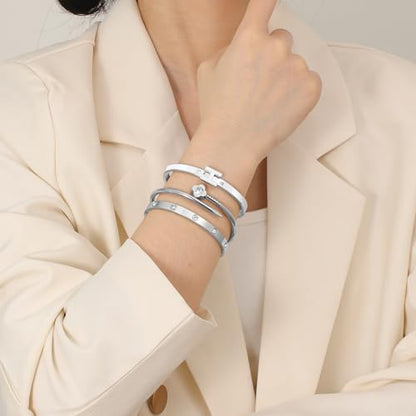 3Pcs Gold Bracelets for Women 14K Gold Plated Love/H/Nail Bangle Bracelet Dainty Non Tarnish Bracelet Jewelry Christmas Mothers Day Gifts for Women - color: 3Pcs Silver/White H bracelet