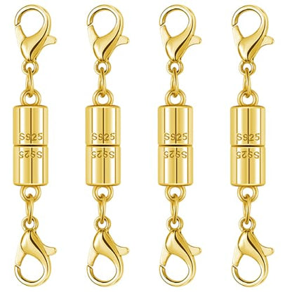 Magnetic Jewelry Clasps, 925 Sterling Silver, Strong Magnetic Closures for Necklaces and Bracelets (4pcs Golden) - color: 4pcs golden