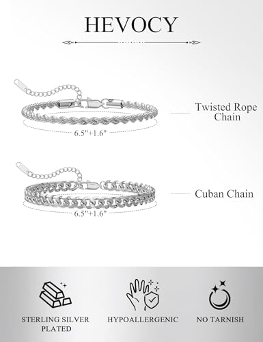 Silver Bracelet Set for Men, Figaro and Cable Link Chain | Stainless steel Figaro and cable link bracelets for stacking, daily wear, and gifts - color: Style2-7 inch