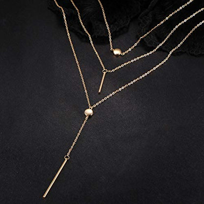 Necklace for Women,Multi Layers Bar Tassel Chain Dangle Charm Pendant Women Boho Necklace Jewelry - color: Golden