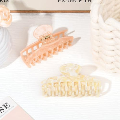 2 Pack Hair Claw Clips Women Large Tortoise Hair Clip French Design Barrettes Celluloid Leopard Print Accessories Jaw Clips for Thick Hair - color: Cream Square
