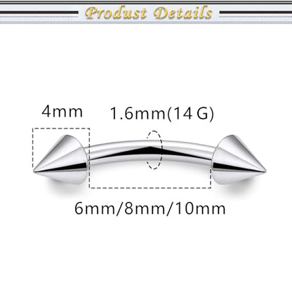Internally Threaded Eyebrow Piercing Jewelry Surgical Steel Tiny Eyebrow Rings Vertical Labret Lip Jewelry Small Ear Rook Earring for Women Men 18g 16g 14g Plus Piercing Ball Grabber Tool - color: silvertone, size: 14g,spike end