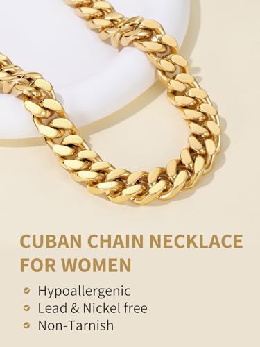 FindChic Cuban Link Chain Necklace for Women Men, Silver/Gold Plated Stainless Steel Solid Miami Curb Chain Hip Hop Punk Statement Jewelry, 5/12/14mm Width, 16/18/20 Inch Length, with Gift Box - color: 06. 14mm-Gold, size: 16inches