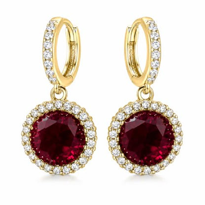 14K Gold Plated Hoop Dangle Earrings for Women, Hypoallergenic Colorful Cubic Zirconia Drop Earrings, Lightweight Huggie Earrings for Women - color: Gold/Ruby Red