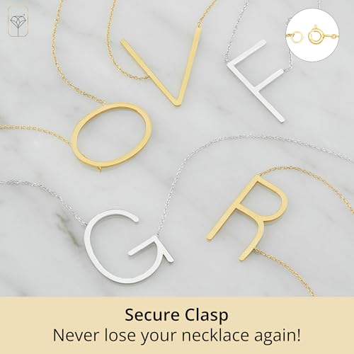 MAX + STONE 14k Gold Plated Sterling Silver Large Sideways Block Initial Letter Pendant Necklace for Woman with 16 Inches to 18 Inches Adjustable Chain and Spring Ring Clasp - style: Letter D