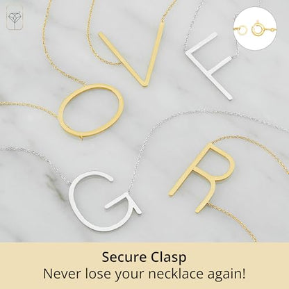 MAX + STONE 14k Gold Plated Sterling Silver Large Sideways Block Initial Letter Pendant Necklace for Woman with 16 Inches to 18 Inches Adjustable Chain and Spring Ring Clasp - style: Letter D