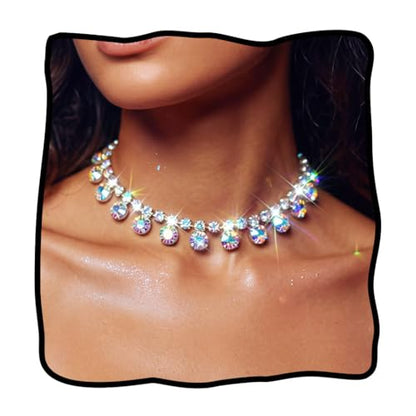 JEAIRTS Rhinestone Choker Necklace Silver Diamond Chain Jewerly for Women | Sparkly Multi-row Crystal Chokers Women's Wedding Prom Formal Jewelry Accessories - color: Style 3