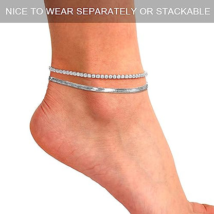 Ankle Bracelets for Women,14K Gold Plated Snake Chain Anklet for Women Beach Cute Anklets - color: Tennis