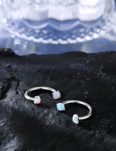 16G Horseshoe Septum Nose Ring Piercing Jewelry Stainless Steel Internal Thread Circular Barbell Daith Rook Earring Snake Bite Lip Ring Piercing Jewelry for Women Men 16 Gauge Opal Silver - style: 16G, 10mm, Claw Opal