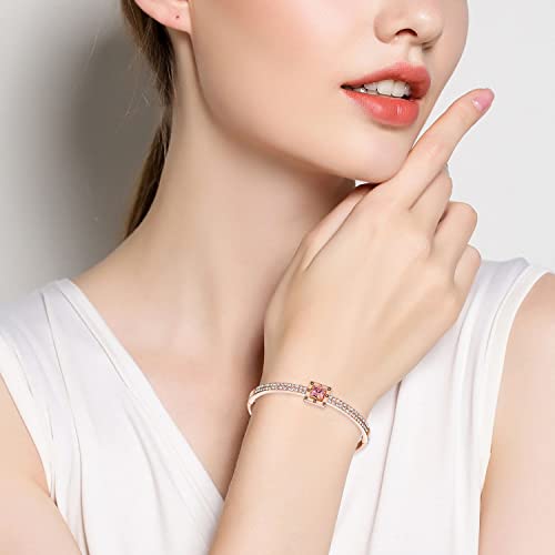 Fasion Jewelry Spiritual Guidance Bangle Bracelets For Women 18K Gold Plating Adjustable Bracelets with Crystal for Wife Girlfriend or Mothers, - color: Rose God Pink