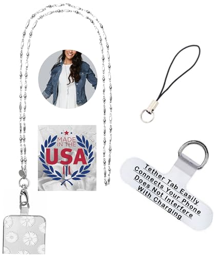 Hidden Hollow Beads Slim Style Women's Fashion Beaded Lanyard, 34" Jewelry Lanyard for ID Badge Holder and Keys - color: Tether Tab - Phone Holder, size: Stainless Steel Will Not Fade Or Tarnish