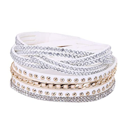 Long tiantian Leather Wrap Bracelets for Women Boho Multi Layered Bracelets Western Jewelry Hot Pink Accessories Birthday Gifts - color: 2287 white