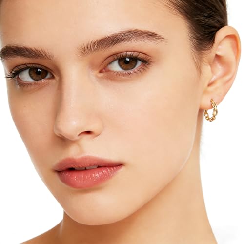 Dremmy Studios Dainty CZ Huggie Hoop Earrings 14K Gold Plated Chunky Simple Cute Thick Round Frill Bead Ball Starburst Cuff Earrings Cubic Zirconia Hoop Earrings Minimalist Personalized Gift for Her - color: Chain B