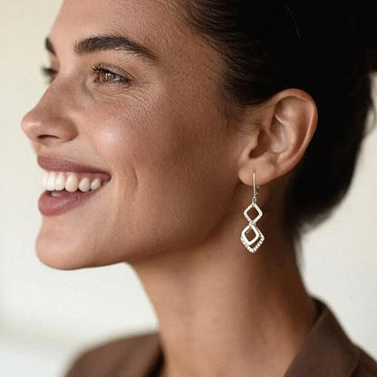 ALEXCRAFT Gold Hammered Double Circle Leverback Dangle Earrings | Hypoallergenic, Drop Handmade, Hammered Round, Minimalist Boho - color: B-Silver