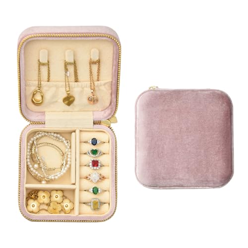 TAIMY Plush Velvet Travel Jewelry Box, Small Travel Jewelry Case, Portable Mini Jewelry Travel Organizer Boxes for Rings Earrings Necklaces Bracelets(Pink Lavender,No Mirror) - color: Pink Lavender