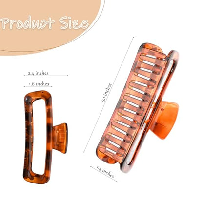 3 Pack Hair Claw Clips 5.1 Inch Large Square Rectangle Jaw Clips Plastic Hollow Strong Hold XL Claw Clip for Thick Curly Long Hair Women Glossy Black Amber Red Yellow - color: Glossy Black&Amber Red&Yellow