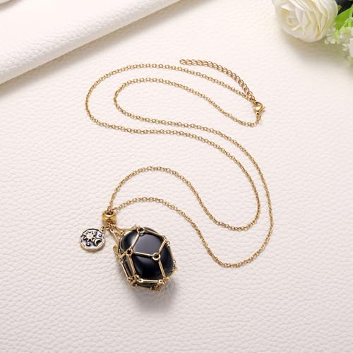 MIXJOY Black Obsidian Crystal Necklace for Women, Sun and Moon Celestial Pendant Protection Gift for Halloween Christmas - style: Large