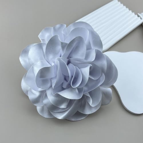 Dainty Satin Fabric Rose Flower Brooches 7.5in Extra Large Big Camellia Flower Brooches Lapel Pins for Women Wedding Party Dance Dress Clothes Accessories - color: White