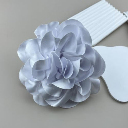 Dainty Satin Fabric Rose Flower Brooches 7.5in Extra Large Big Camellia Flower Brooches Lapel Pins for Women Wedding Party Dance Dress Clothes Accessories - color: White