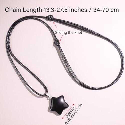 Natural Gemstone Simple Star Choker Necklace for Women, Minimalist Star Pendant Necklaces Adjustable Wax Chain - color: Black Obsidian