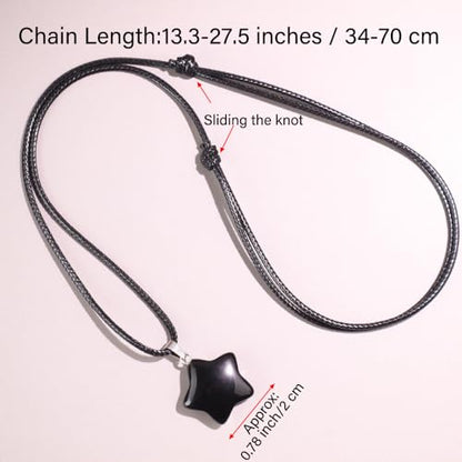 Natural Gemstone Simple Star Choker Necklace for Women, Minimalist Star Pendant Necklaces Adjustable Wax Chain - color: Black Obsidian