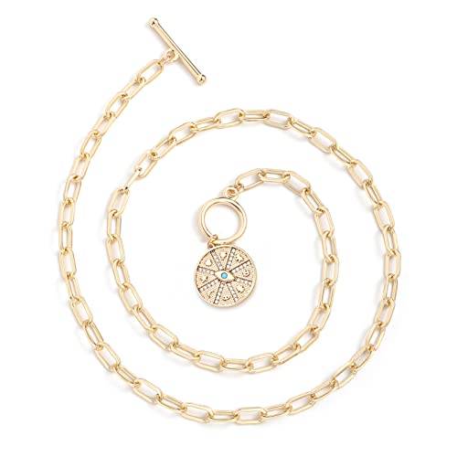 DoreenBeads 18K Gold Sun Moon Star Compass Pendant Necklace | Chunky Toggle Paperclip Chain Necklace with Heart Daisy Bee Charms for Women Girls 20 Inches - color: Lucky Symbols