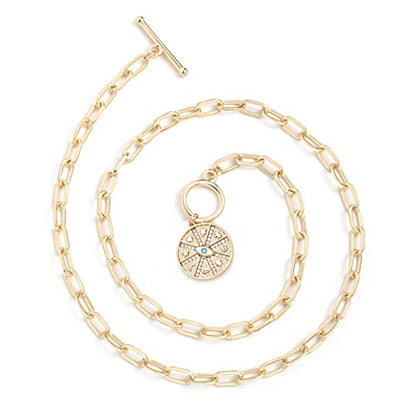 DoreenBeads 18K Gold Sun Moon Star Compass Pendant Necklace | Chunky Toggle Paperclip Chain Necklace with Heart Daisy Bee Charms for Women Girls 20 Inches - color: Lucky Symbols
