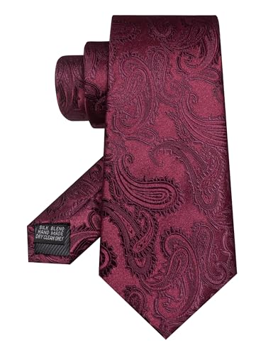 JEMYGINS Mens Paisley Tie and Pocket Square,Lapel Pin,Cufflinks,Tie Clip Sets with Gift Box 5PCS - color: Maroon
