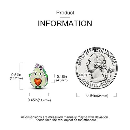 Hapour 925 Sterling Silver Charms for Bracelet Necklace Dangle Pendant Bead | Whale Shark Charm, Glow in the Dark, Matryoshka Russian Doll Baking European Jewelry Charm, 14k Gold Plated - style: Cute Avocado