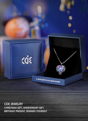CDE Angel Wings Heart Birthstone Pendant Necklace Gift for Women | Silver/Gold Tone,Ideal Birthday & Anniversary Jewelry Gift for Wife,Girlfriend,Her - color: Black-02-Feb-Amethsy Purple Birthstone