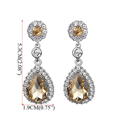 Gorgeous Austrian Crystal Rhinestone Wedding Bridal Teardrop Drop Dangle Earrings - color: Pierced-Champagne