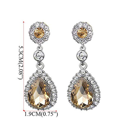 Gorgeous Austrian Crystal Rhinestone Wedding Bridal Teardrop Drop Dangle Earrings - color: Pierced-Champagne