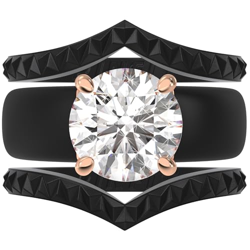 Rinfit Silicone Ring with Stone, Round Cut CZ | AAAAA Grade Cubic Zirconia, Solitaire Engagement Ring for Her, Flexible Rubber Wedding Band for Women, Patented Design - color: Pack L: Black / Rose Gold
