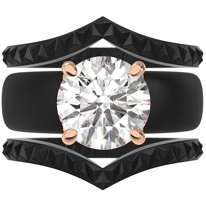 Rinfit Silicone Ring with Stone, Round Cut CZ | AAAAA Grade Cubic Zirconia, Solitaire Engagement Ring for Her, Flexible Rubber Wedding Band for Women, Patented Design - color: Pack L: Black / Rose Gold