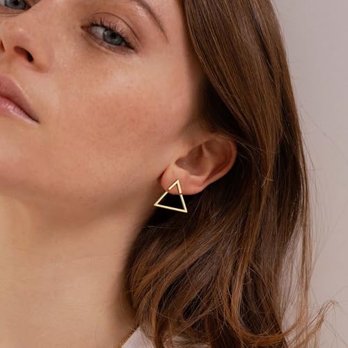 LOYATA Spike Earrings Gold Huggie Hoop Diamond Cubic Zirconia 14K Gold Plated Dainty Small Simple Hypoallergenic Geometric Jewelry Gift for Women - color: Open Triangle