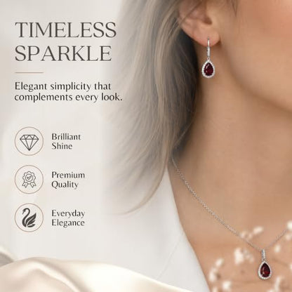 Jewelry Sets for Women, Necklace and Earring Sets for Women, Birthstone Jewelry, Genuine or Synthetic Gemstones, Teardrop Necklace and Dangle Earrings, Pendant Necklace, Sterling Silver Jewelry - color: Synthetic Ruby