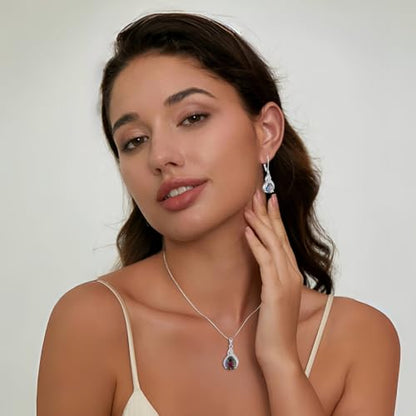925 Sterling Silver Infinity Teardrop Earrings for Women | Lwsary Dangle Drop Leverback Earrings, Pear Shaped Birthstone Jewelry for Her - color: Rainbow