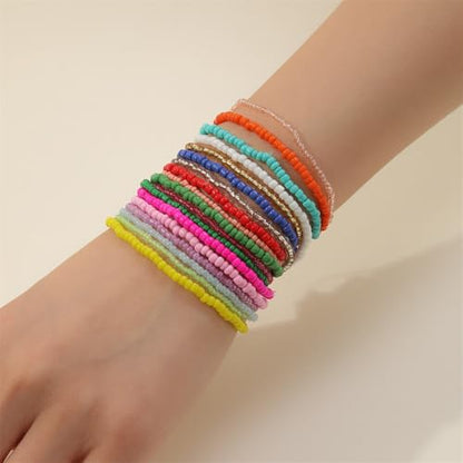 18Pcs Boho Stackable Beaded Bracelets for Women Colorful Handmade Multilayered Rice Beads Anklets Set Summer Beach Bohemian Jewelry Gift - color: Style 1 Multicolor A