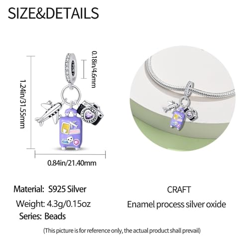 HappyStar 925 Sterling Silver Animal Dogs Charms Pendants fit Pandora Bracelets Necklaces Flowers Sports Travel Charms for Bracelets Women Jrwelry Gifts(with one Spacer Bead Charms) - style: 4-Purple Suitcase Charm