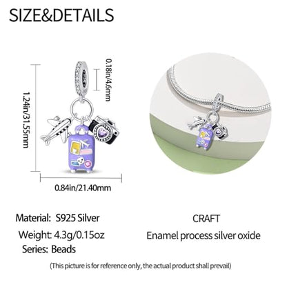 Pandach 925 Sterling Silver Charms for Bracelet&Necklace Dangle Pendant Bead with 5A Cubic Zirconia Stones,Jewelry Beads Gifts for Women - style: Camera Airplane Luggage
