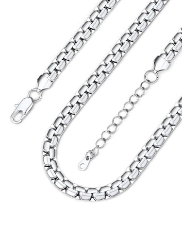 Bandmax Solid Stainless Steel Flat Box Link Chains 2MM/4MM/6MM/8MM Silver/Gold/Black Rolo Cable Chain Necklaces for Men Women 14"-30" Length, Gift Packed - color: 10 8MM-Silver Tone