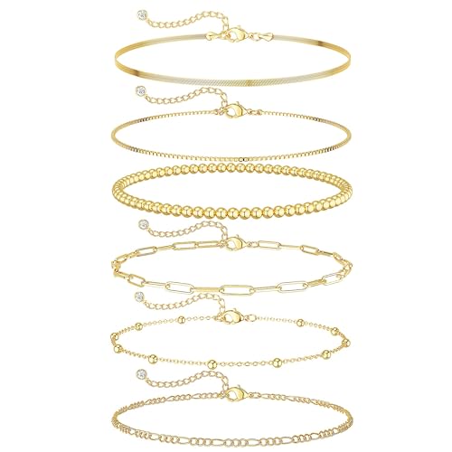 Gold Bracelets Sets for Women Waterproof | Non Tarnish Gold Plated Cuban Paperclip Link Chain Stackable，Trendy Jewelry Accessories Gifts for Women - style: 6Pcs BRACELET SET-04