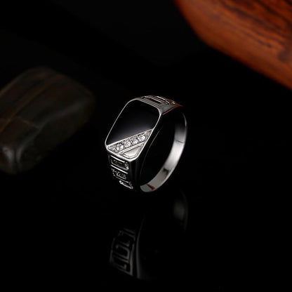 Men's Geometric Black Onyx Ring,Men's Square Ring 925 Sterling Silver /14K Gold Resin Inlay Cubic Zirconia Fashion Statement Ring for Men Fashion Statement Jewelry(Silver，Size 6) - color: Silver, size: Size 6