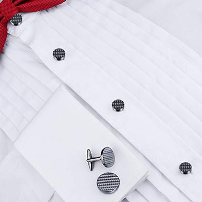 HAWSON Silver/Gold Cufflinks for Men with Tuxedo Shirt Studs,Men Accessories Jewelry with Gift Box,Gifts for Family,Best Friend on Wedding Business Birthday Anniversary - color: Gunmetal ( Cufflinks with 6 pcs studs)