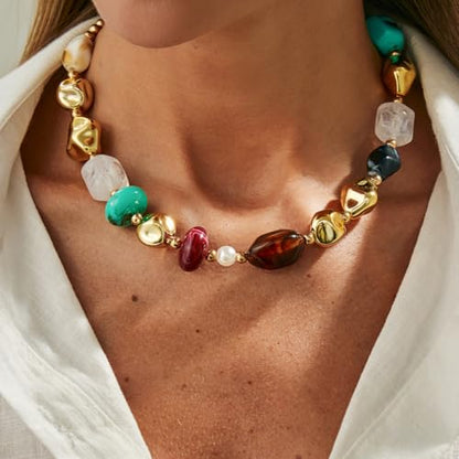 Chunky Acrylic Beaded Necklace for Women Colorful Acrylic Resin Beaded Choker Big Round Beads Statement Necklace Fashion Jewelry - color: Gold