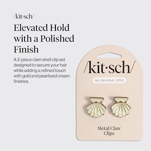 Kitsch Clam Shell Small Hair Clips - Elegant Gold and Pearlized Cream, 2pcs | Beach-Inspired Cute Metal Hair Clips For Women – Stylish, Strong Hold, Comfortable Wear – Daily Hair Accessories